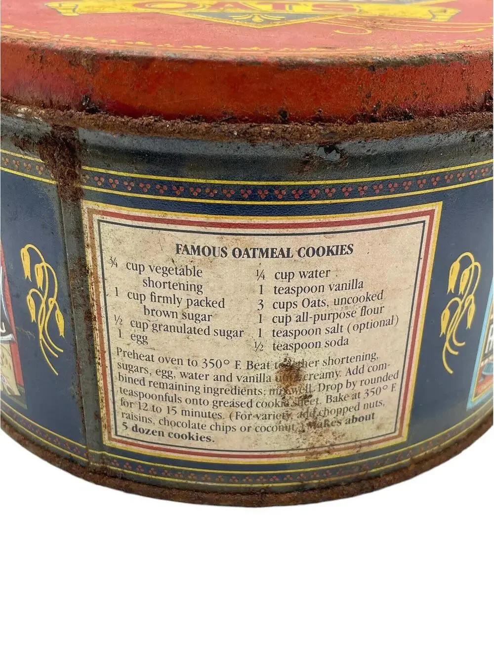 Vintage 1983 Quaker Oats Tin: Limited Edition Oatmeal Cookie Recipes